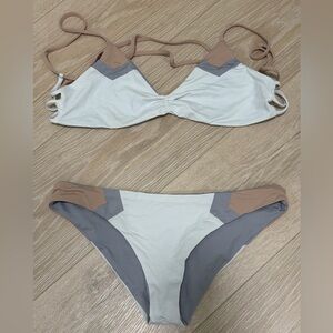 l*space White, Gray & Tan Colorblock Bikini Set